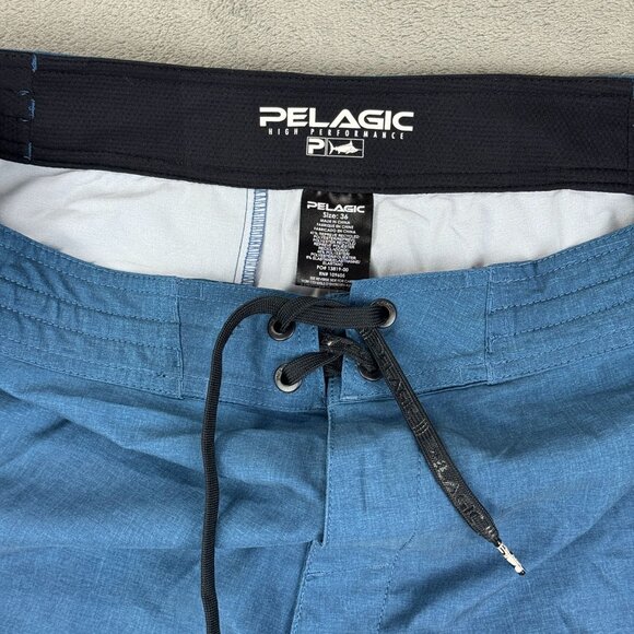 Pelagic High Performance Board Shorts Cargo Pocket Blue Camo Stretch Swim Trunks - Picture 4 of 11